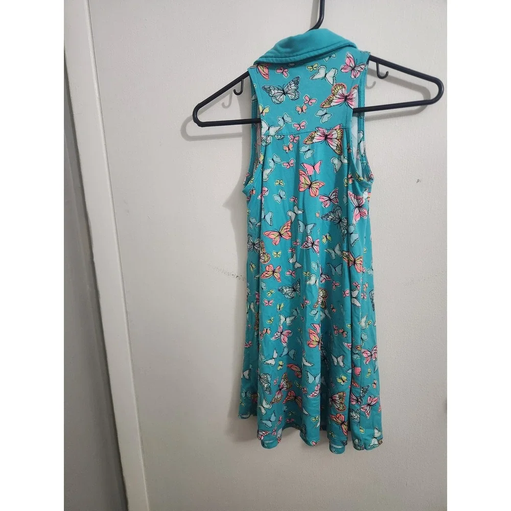 Wonder Nation Girls Teal Butterfly Print Sleeveless Polo Dress Size M 7-8